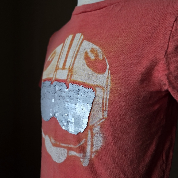 GAP Boys S Small Orange Star Wars Rebel Pilot Flip Sequin T-Shirt 100% Cotton - Picture 5 of 10